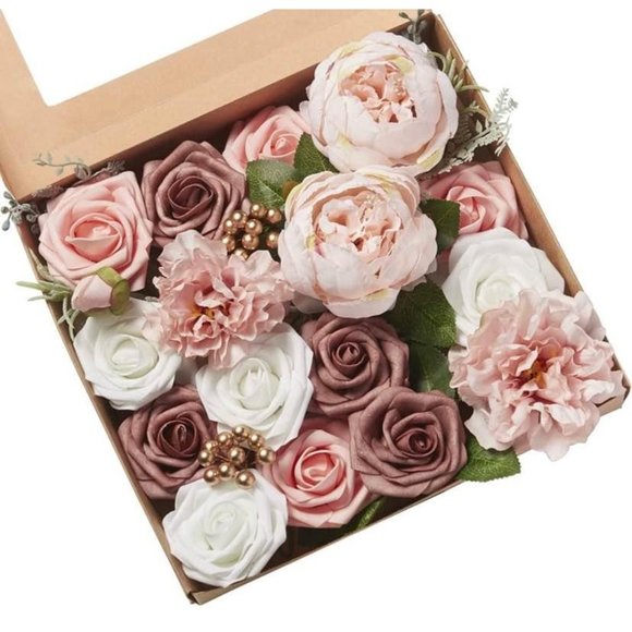 29 piece | Dusty Rose Nude Mixed Floral Roses Mauve White Flowers Peony Wedding - Picture 1 of 4